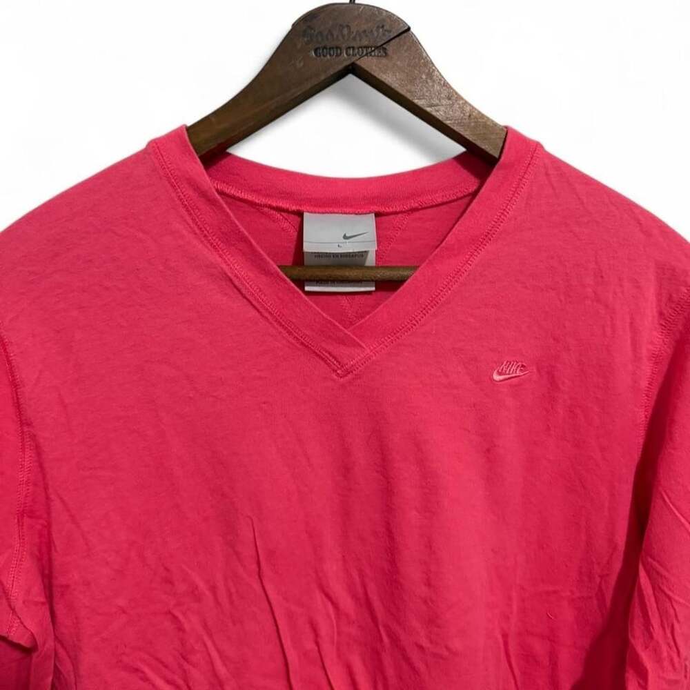 Nike Long Sleeve V-Neck Shirt Size L Hot Pink Cotton Y2K